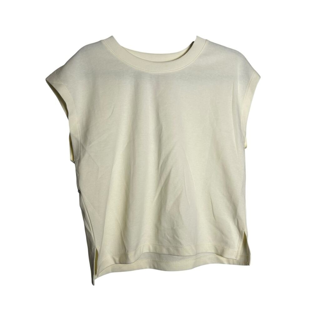 NWT The Greii Cream Crewneck Cap Sleeve Top Shirt Size Small